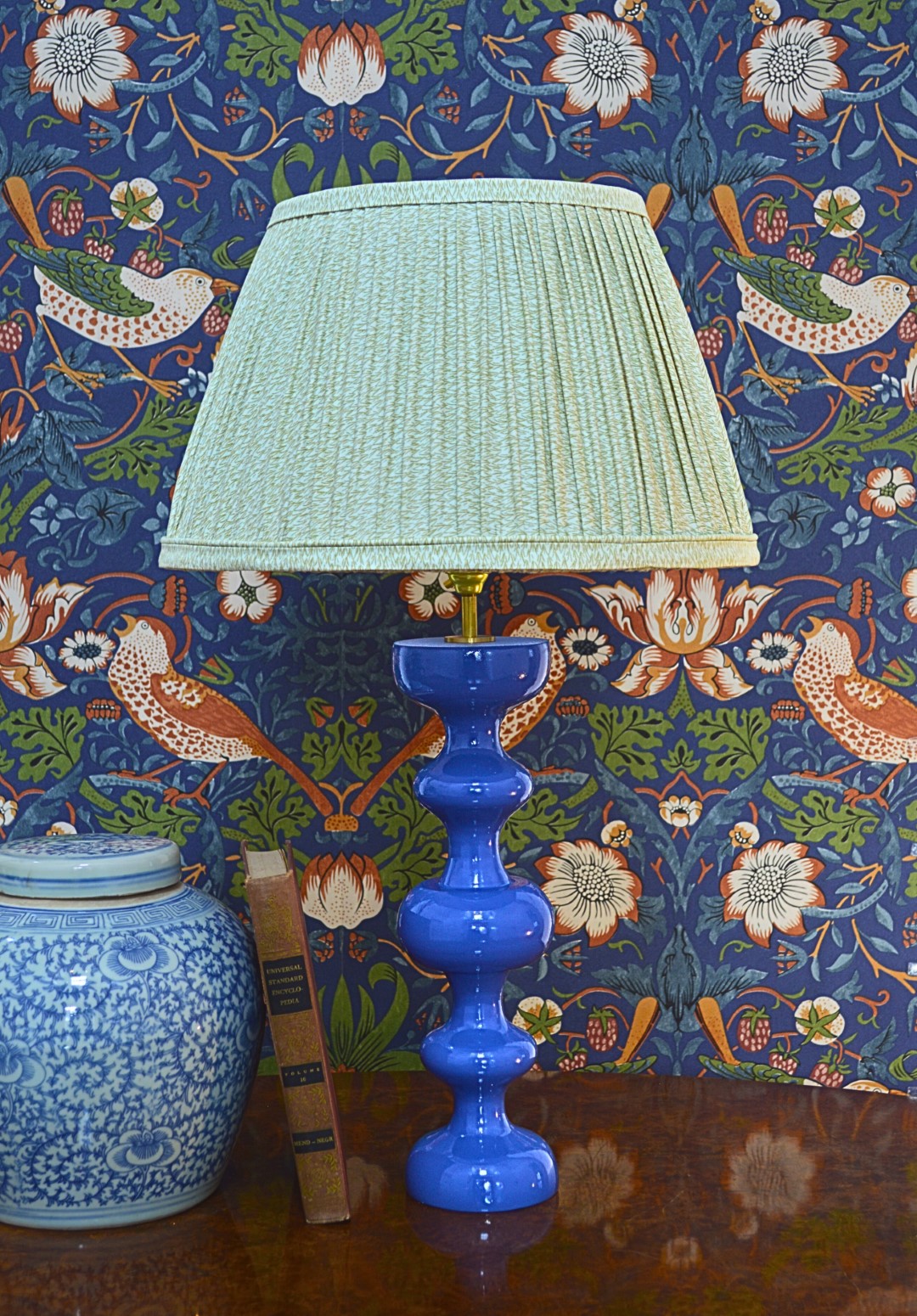 Bright Blue Curved Base With Sage Flint Shade