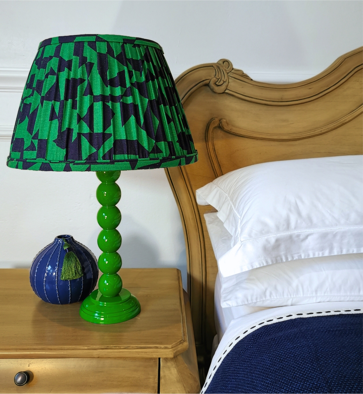 y Linen Shade Green Bobble Lamp Base