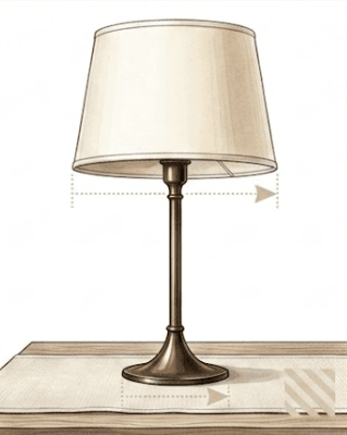 Illustration showing shade width should equal or exceed the width of the lamp base