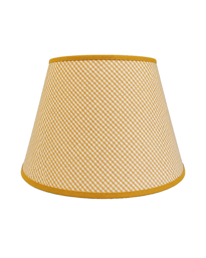 Marigold gingham lampshade, handmade hardback shade with mustard bias binding